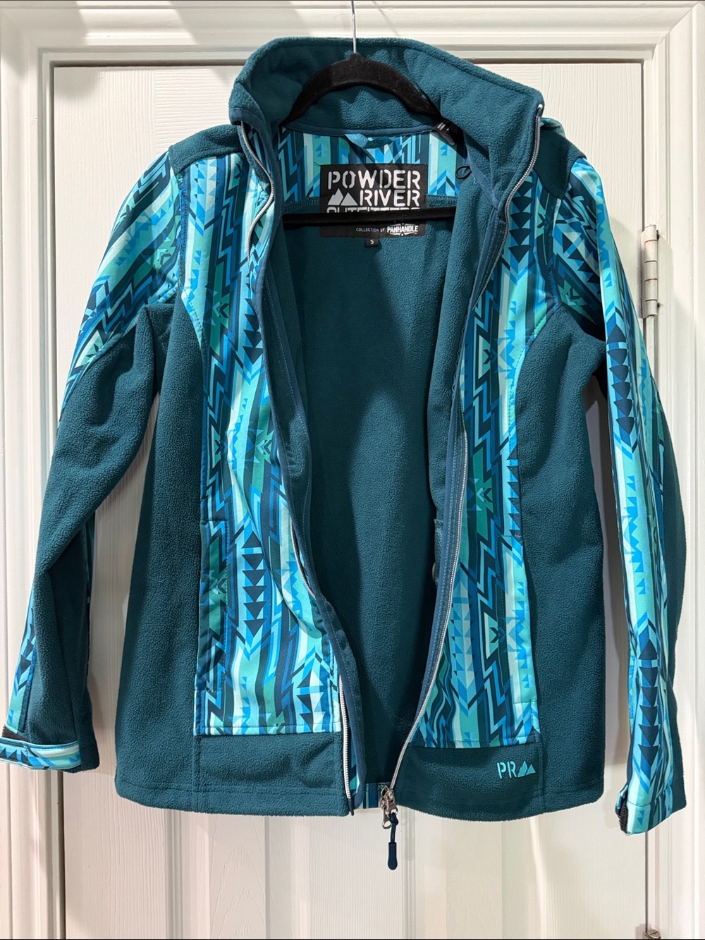 Powder River Teal & Aqua Women's Aztec Fleece Jacket Southwestern